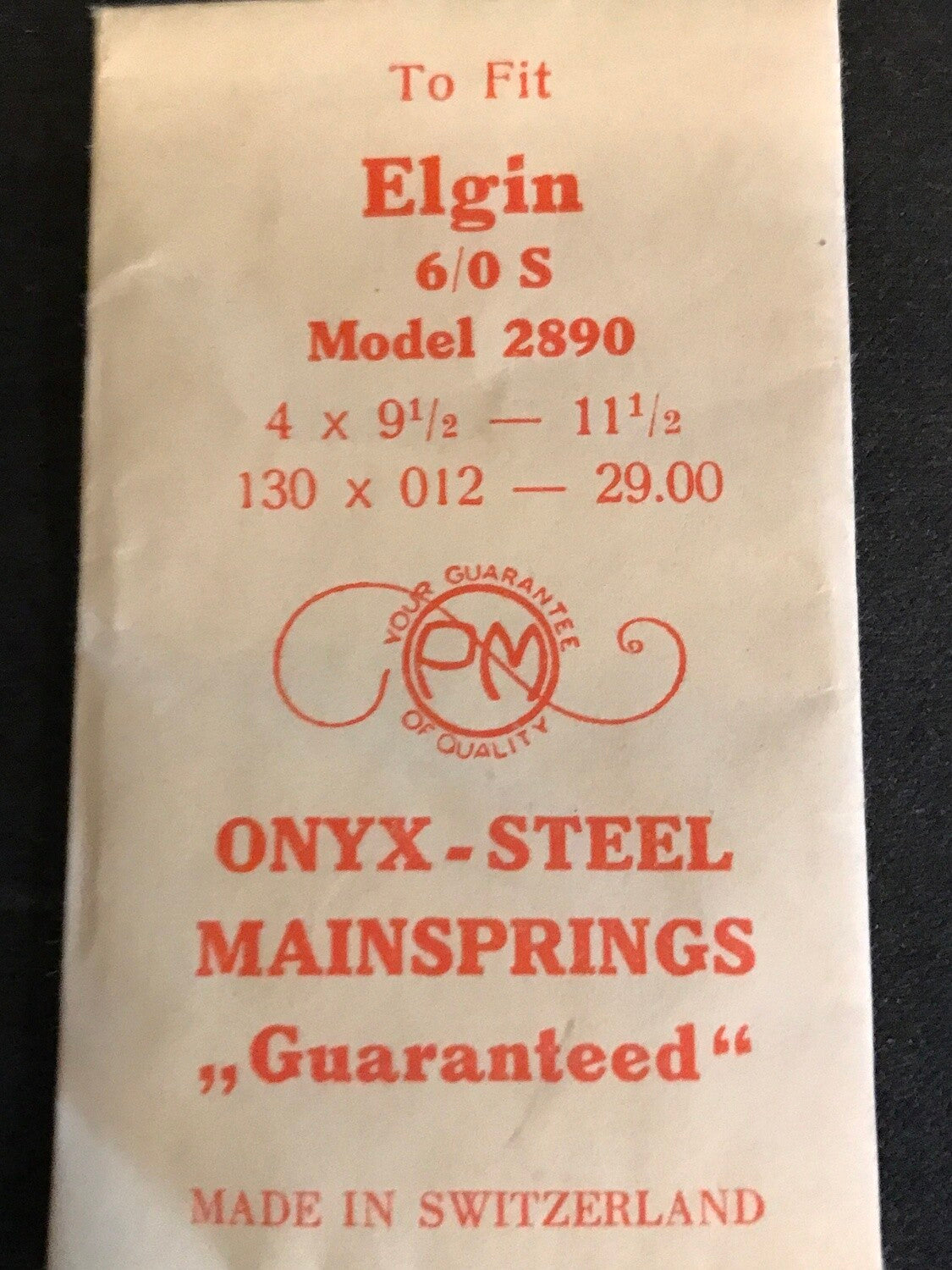 PM Mainspring for Elgin 6/0s No. 2890 - ONYX Steel