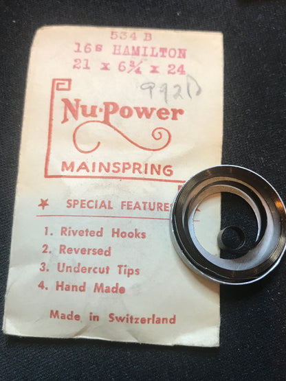 NuPower Mainspring for Hamilton 534B for 16s - Steel