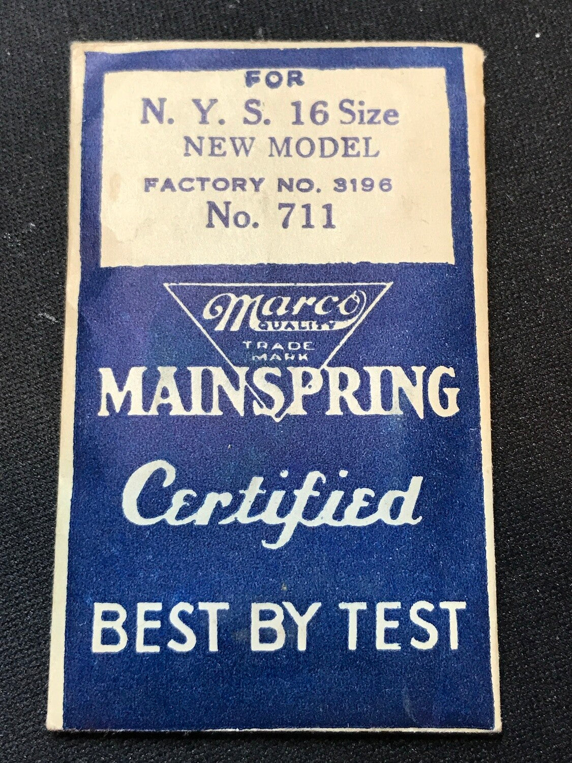 Marco Mainspring #711 for 16s N.Y. Standard Factory No. 3196 - Steel
