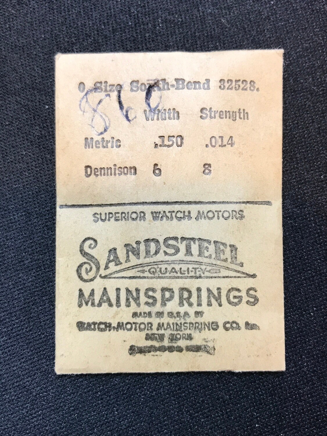 Sandsteel Mainspring - South Bend 0s Factory No. 32528 - Steel