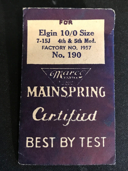 Marco Mainspring #190 for 10/0s Elgin No. 1957 - Steel