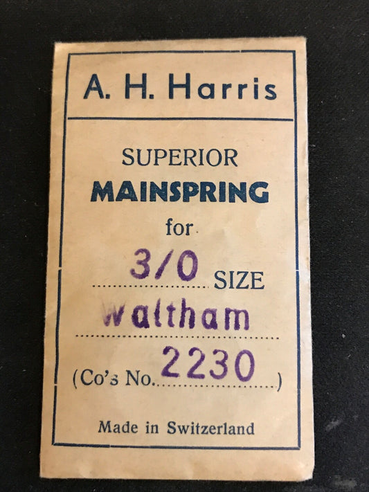 A.H. Harris Mainspring for Waltham 3/0s Factory No. 2230 - Steel