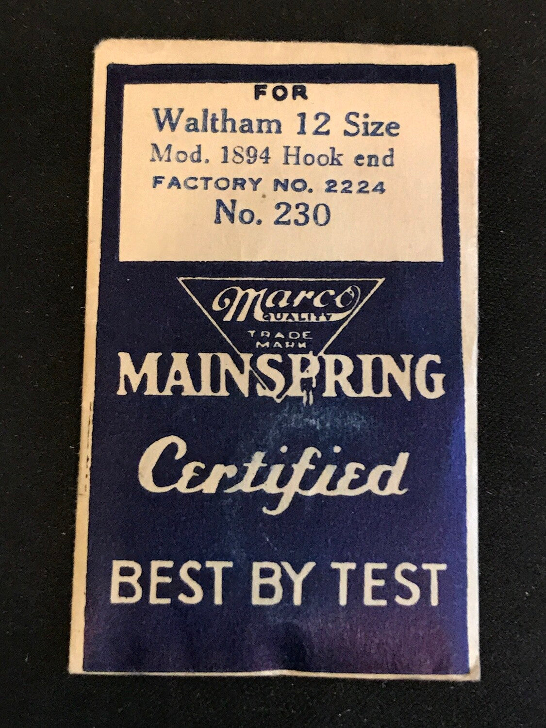 Marco Mainspring #230 for 12s Waltham 17j #2224 - Steel