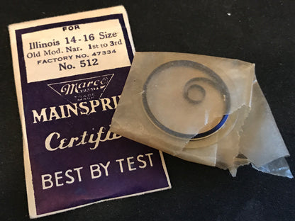 Marco Mainspring #512 for 14s & 16s Illinois Factory No. 47334 - Steel