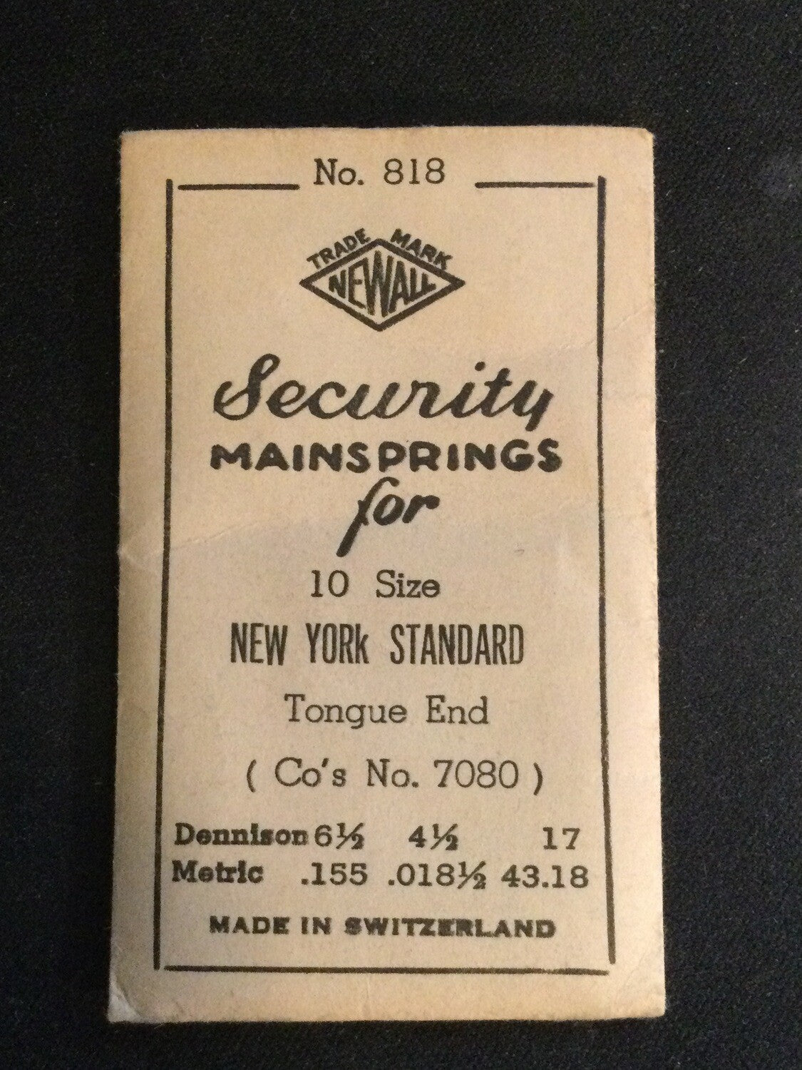 Newall Security Mainspring #818 for NY Standard 10s No. 7080 - Steel