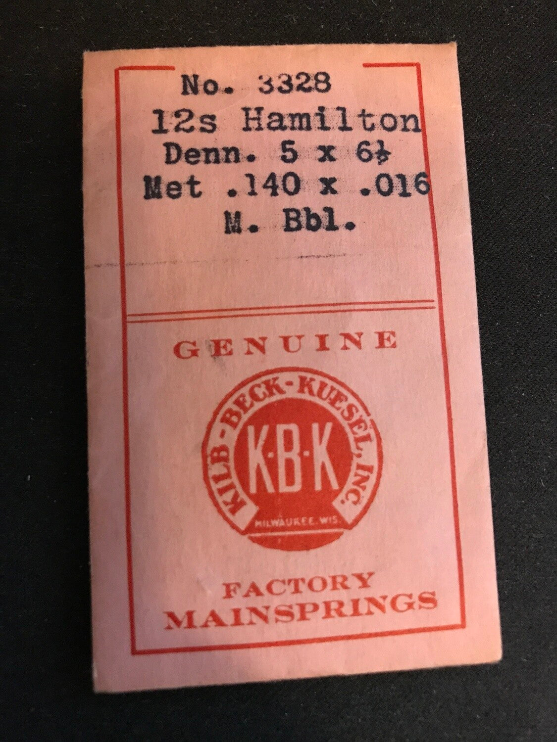 Kilb-Beck Mainspring #3911 for Hamilton 12s No. 3328 - Steel