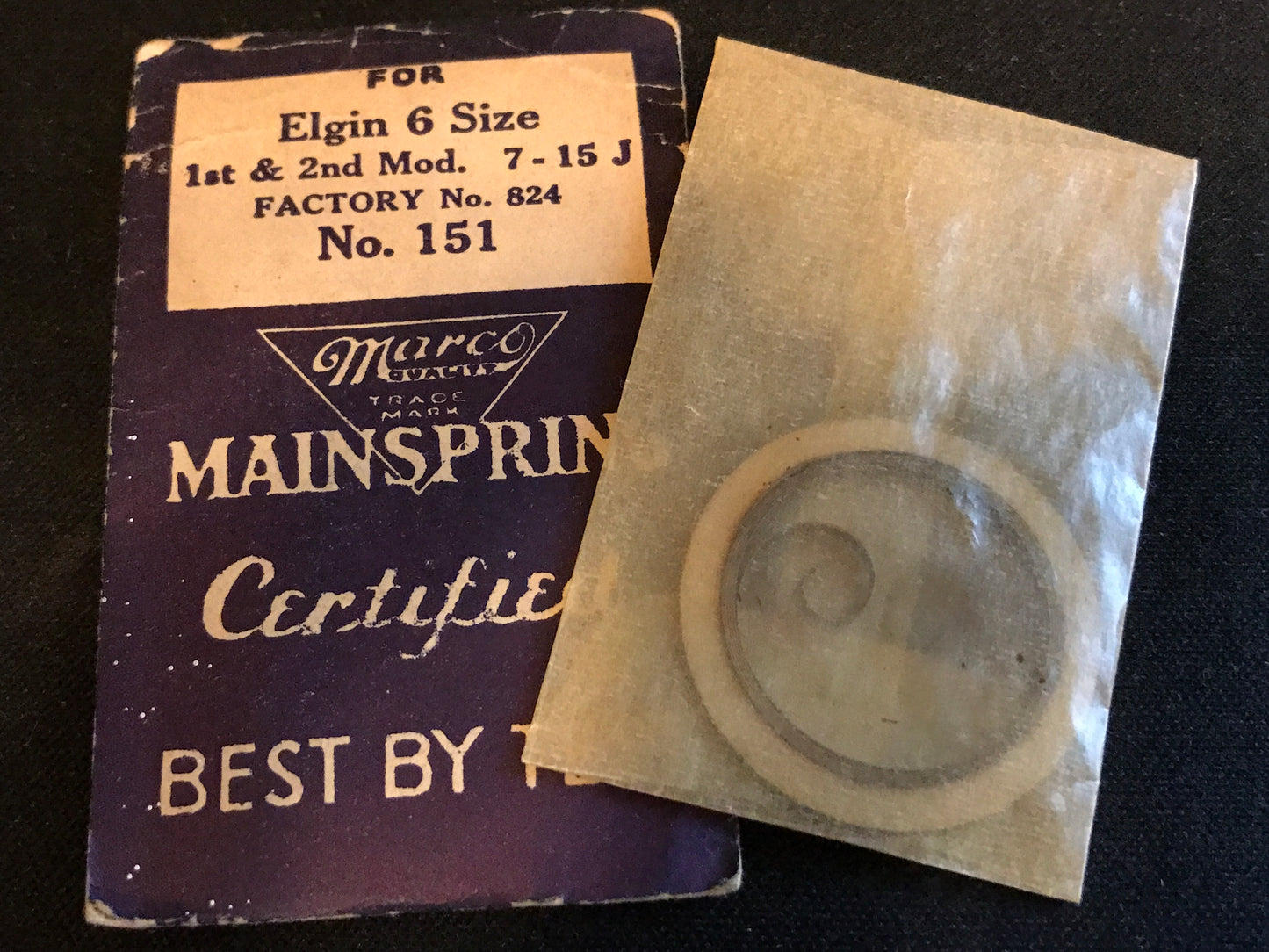 Marco Mainspring #151 for 6s Elgin movements Factory No. 824 - Steel