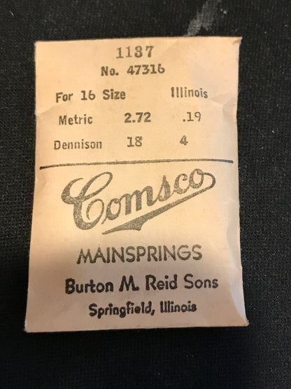 Comsco Mainspring #1137 for Illinois 16s Factory No. 47316 - Steel