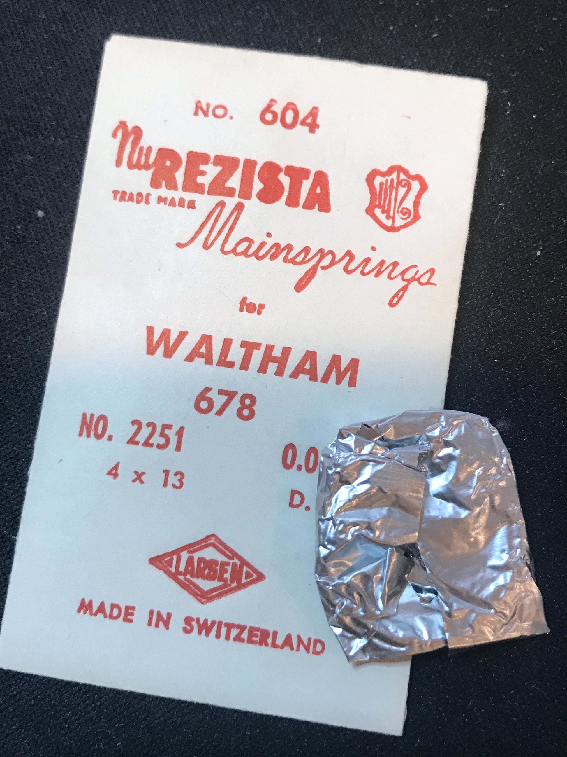 NuRezista Mainspring #604 Waltham 2251 for Model 678 - Steel