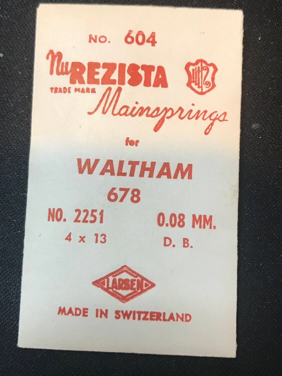 NuRezista Mainspring #604 Waltham 2251 for Model 678 - Steel