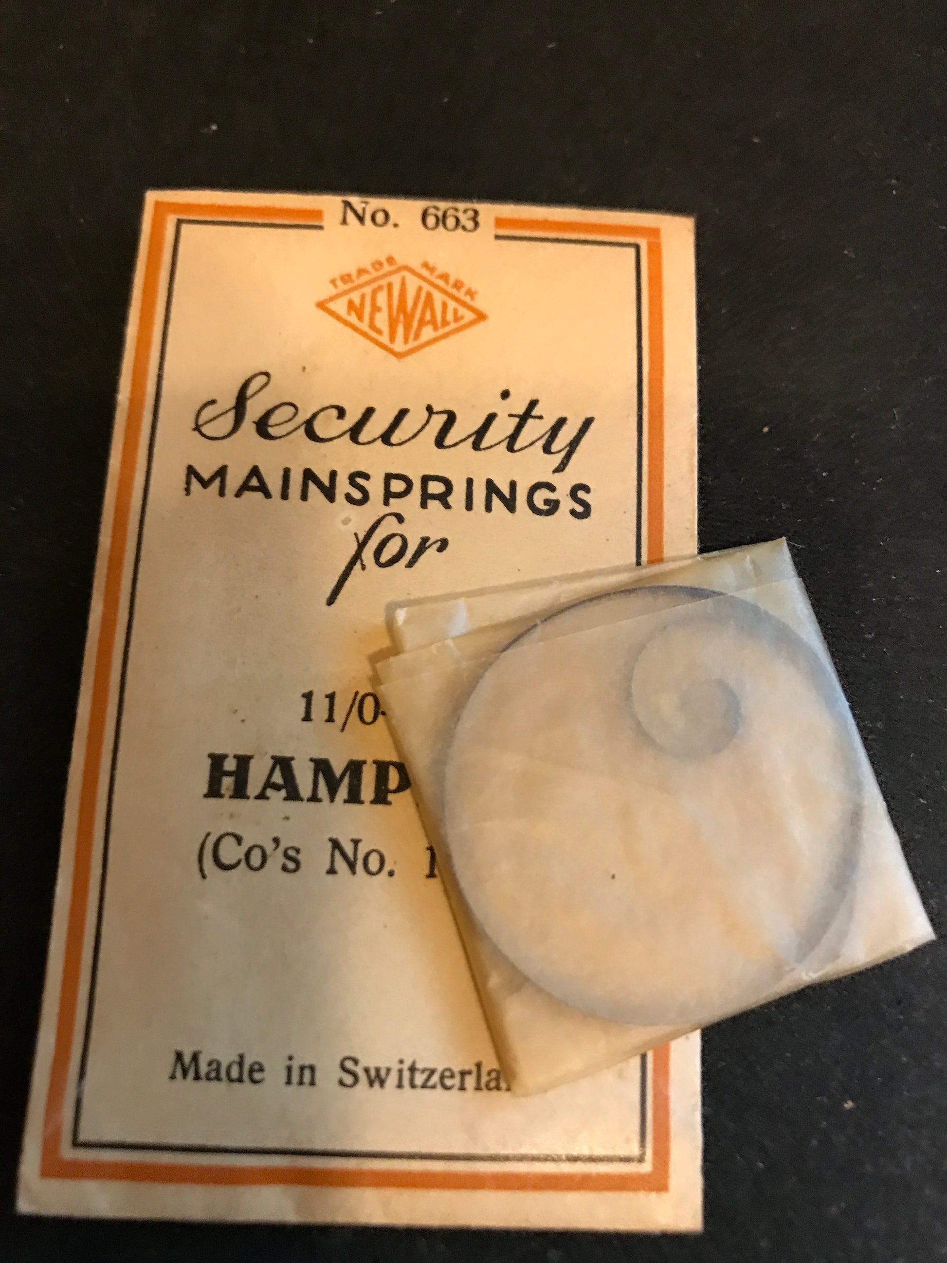 Newall Security Mainspring #663 for 11/0s Hampden Movements #11696 - Steel