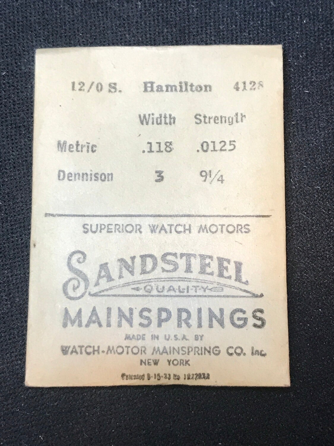 Sandsteel Mainspring for Hamilton 12/0s Factory No. 4128 - Steel