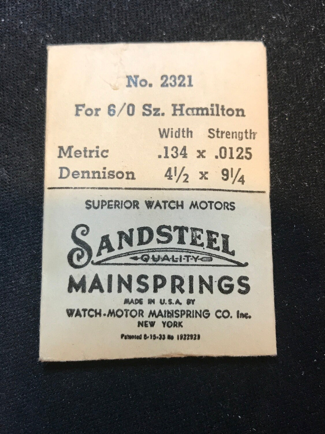Sandsteel Mainspring for Hamilton 6/0s Factory No. 2321 - Steel