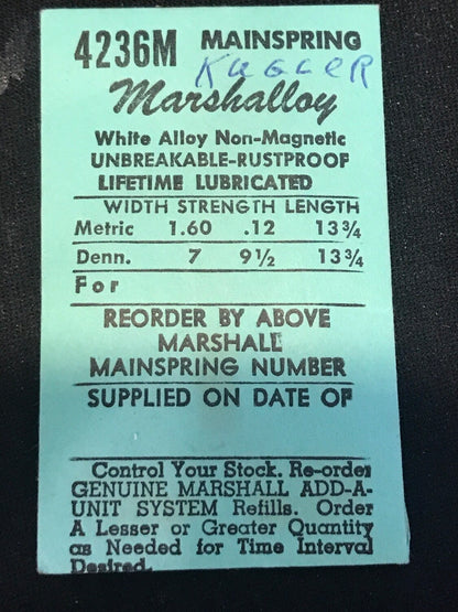 C&E Marshall Marshalloy Mainspring 4236M for Standard (ST) 96, 96-4, 961 thru 969 - Alloy