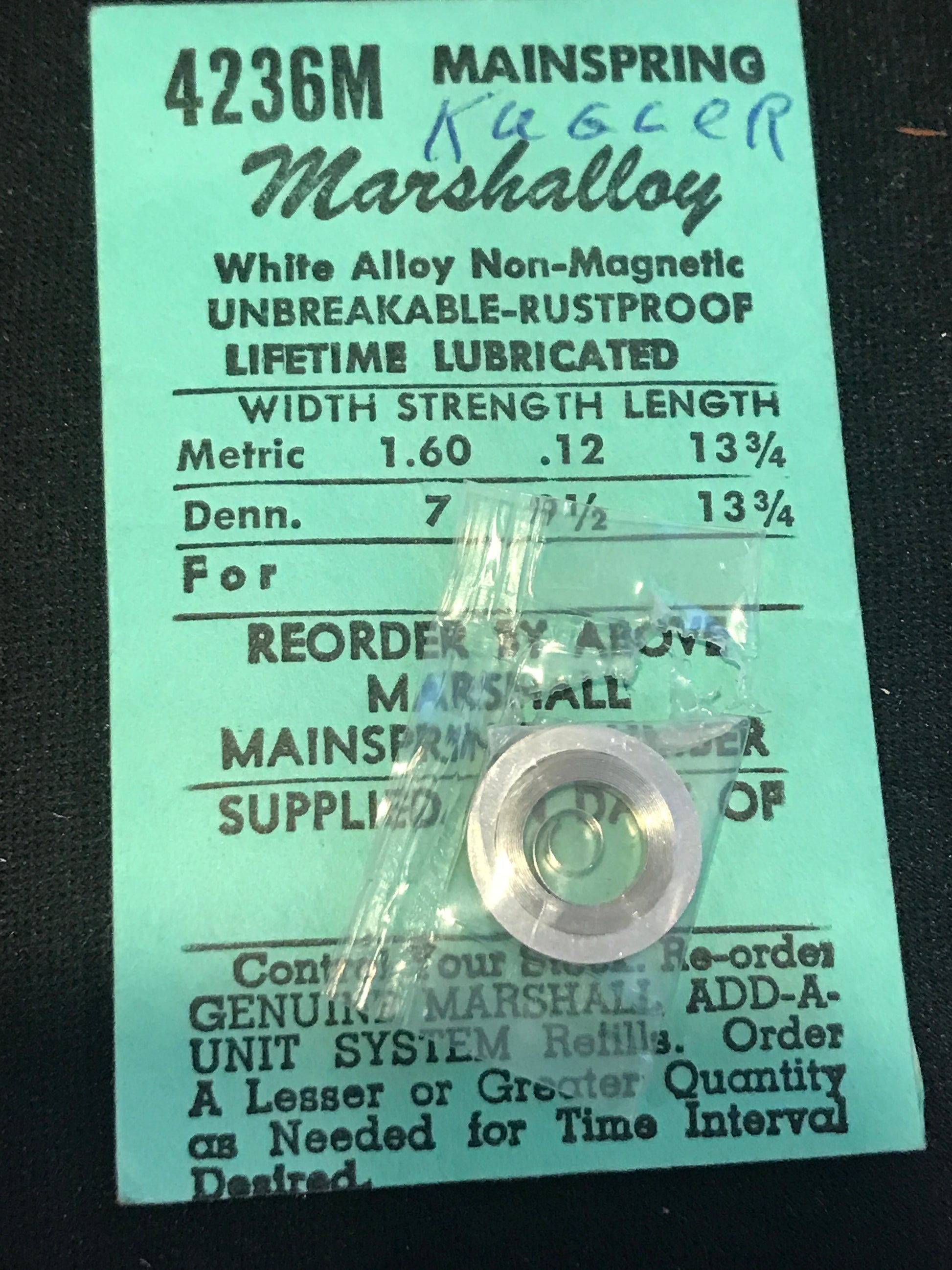 C&E Marshall Marshalloy Mainspring 4236M for Standard (ST) 96, 96-4, 961 thru 969 - Alloy
