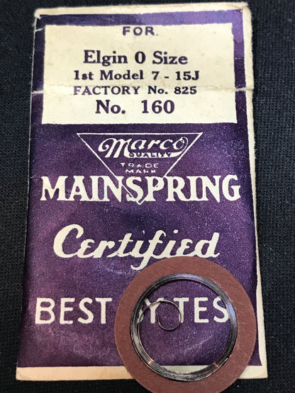 Marco Mainspring #160 for Elgin 0s Factory No. 825 - Steel