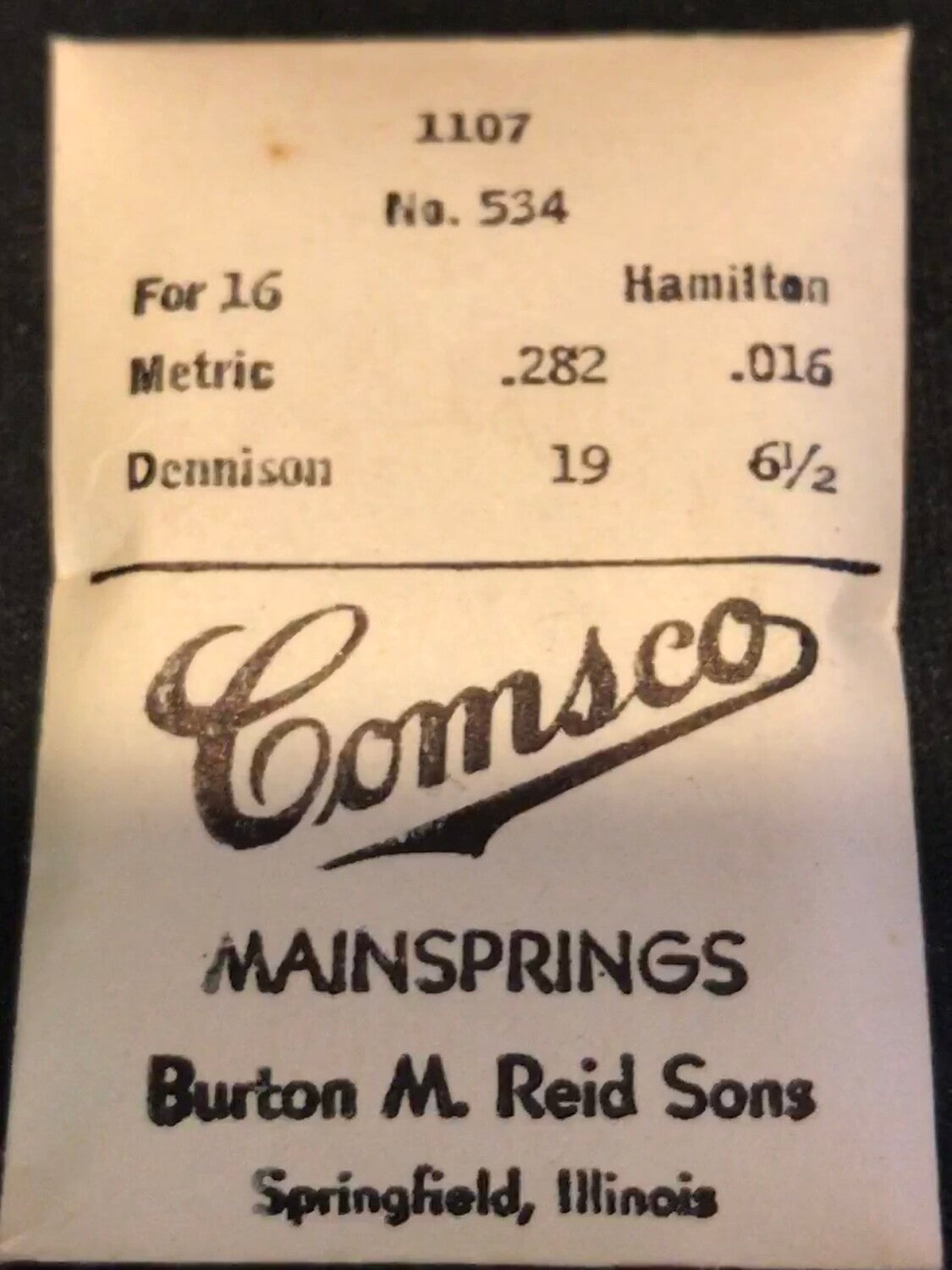 Comsco Mainspring #1107 for Hamilton 16s Factory No. 534 - Steel