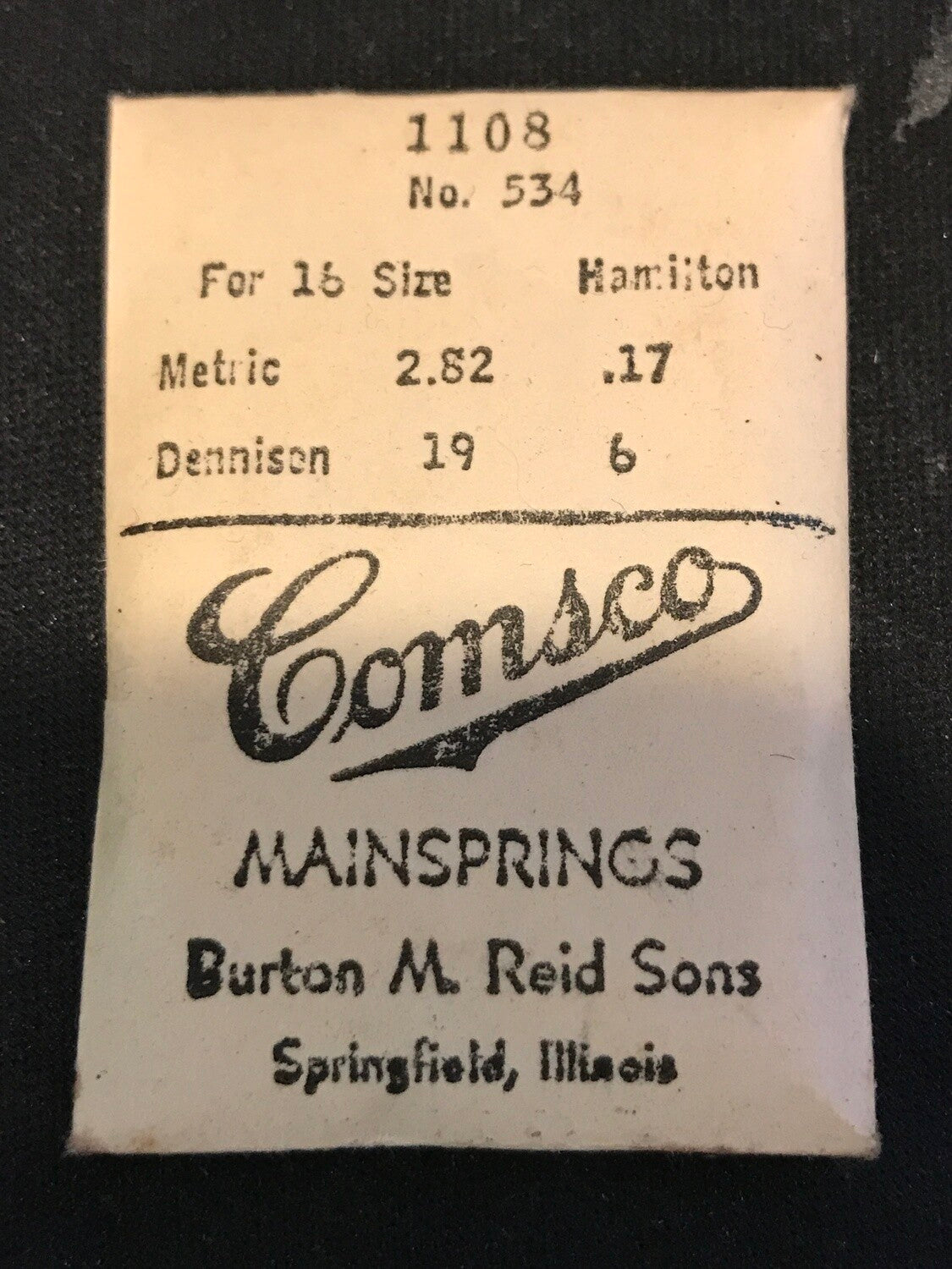 Comsco Mainspring #1108 for Hamilton 16s Factory No. 534 - Steel
