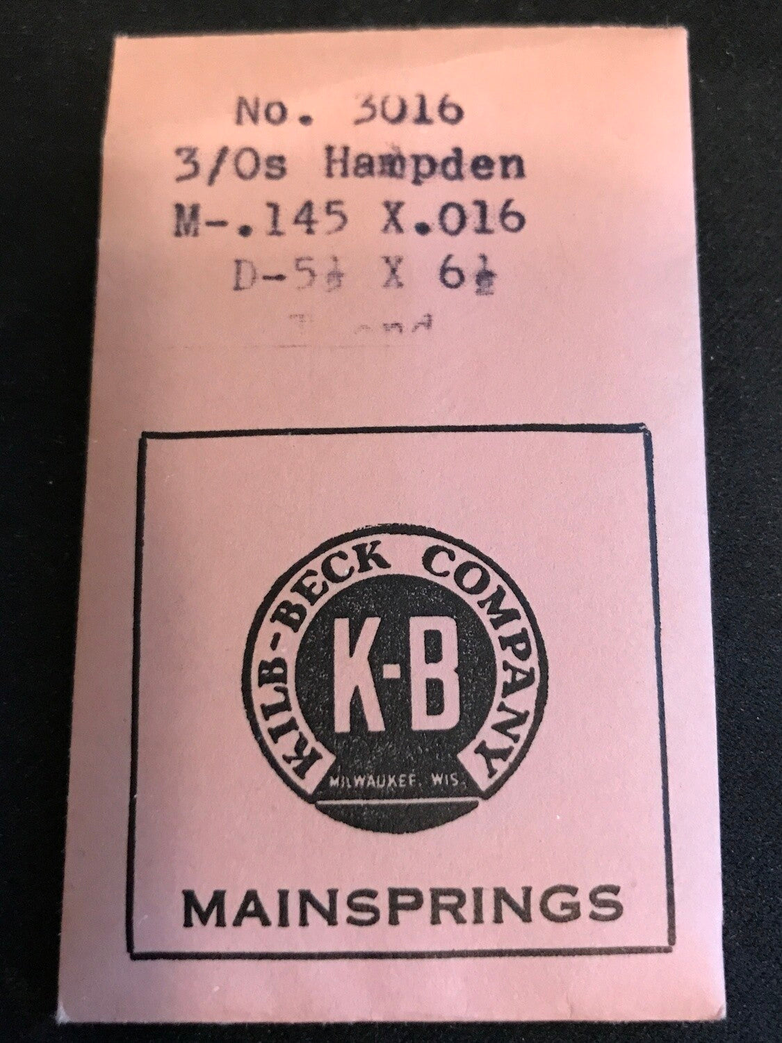 Kilb-Beck Mainspring #3016 for Hampden 3/0s No. 9696 - Steel