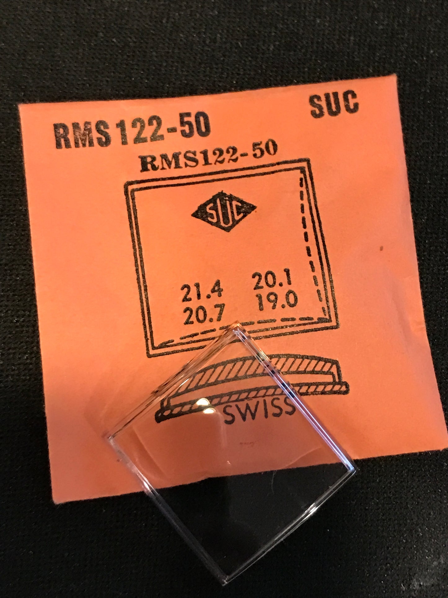 SUC Rocket Crystal RMS 122-50 for SWISS wrist watch - 20.7 x 19.0mm - New