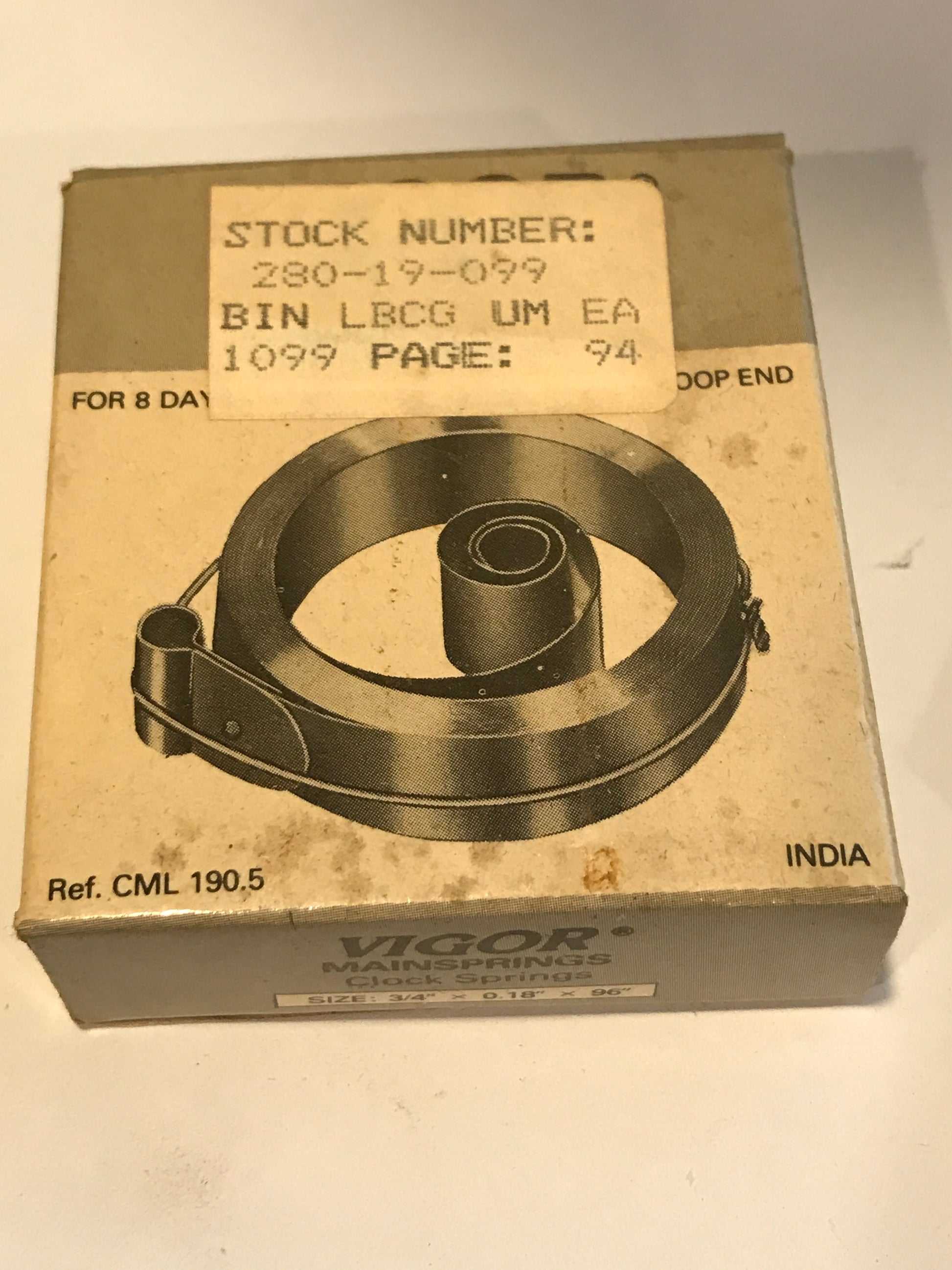 Vigor Open Loop Clock Mainspring - 3/4" x .18" x 96" Long - CML 190.5