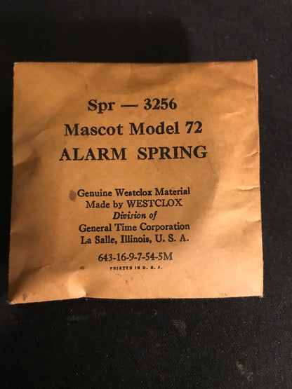 Westclox Factory ALARM Mainspring for Mascot Model 72 Travel Clocks