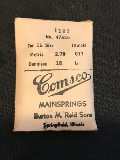 Comsco Mainspring #1139 for Illinois 16s Factory No. 47326 - Steel