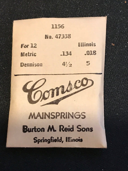 Comsco Mainspring #1156 for Illinois 12s Factory No. 47338 - Steel