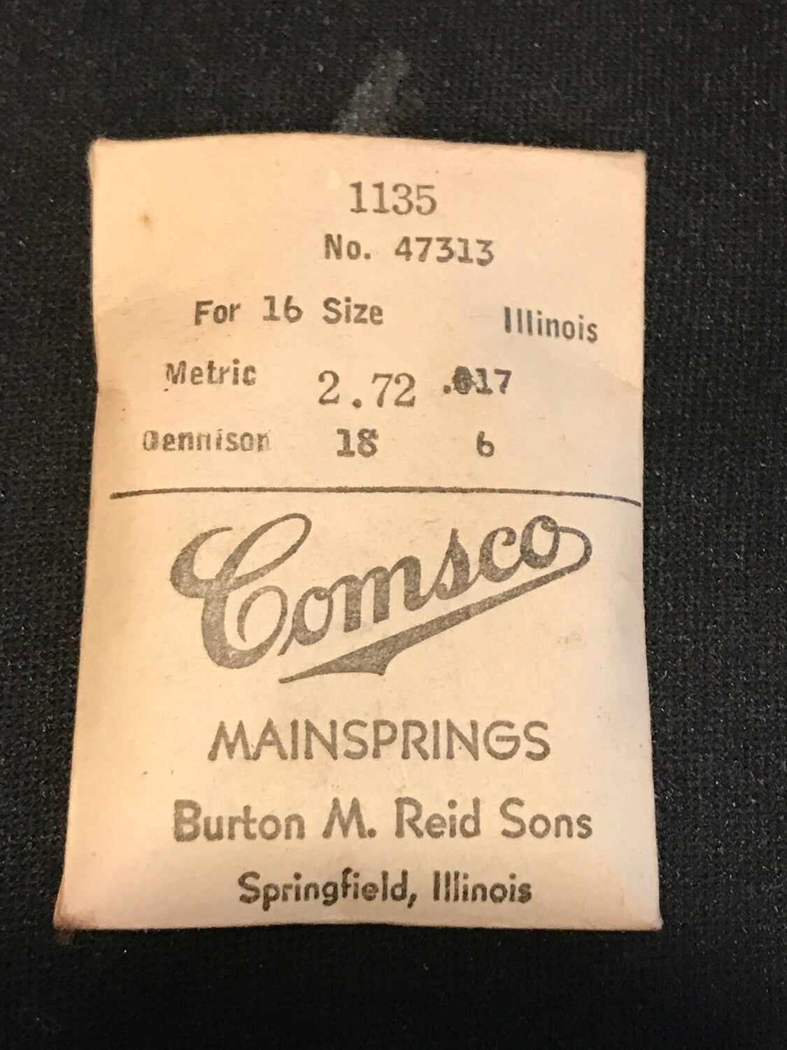 Comsco Mainspring #1135 for Illinois 16s Factory No. 47313 - Steel