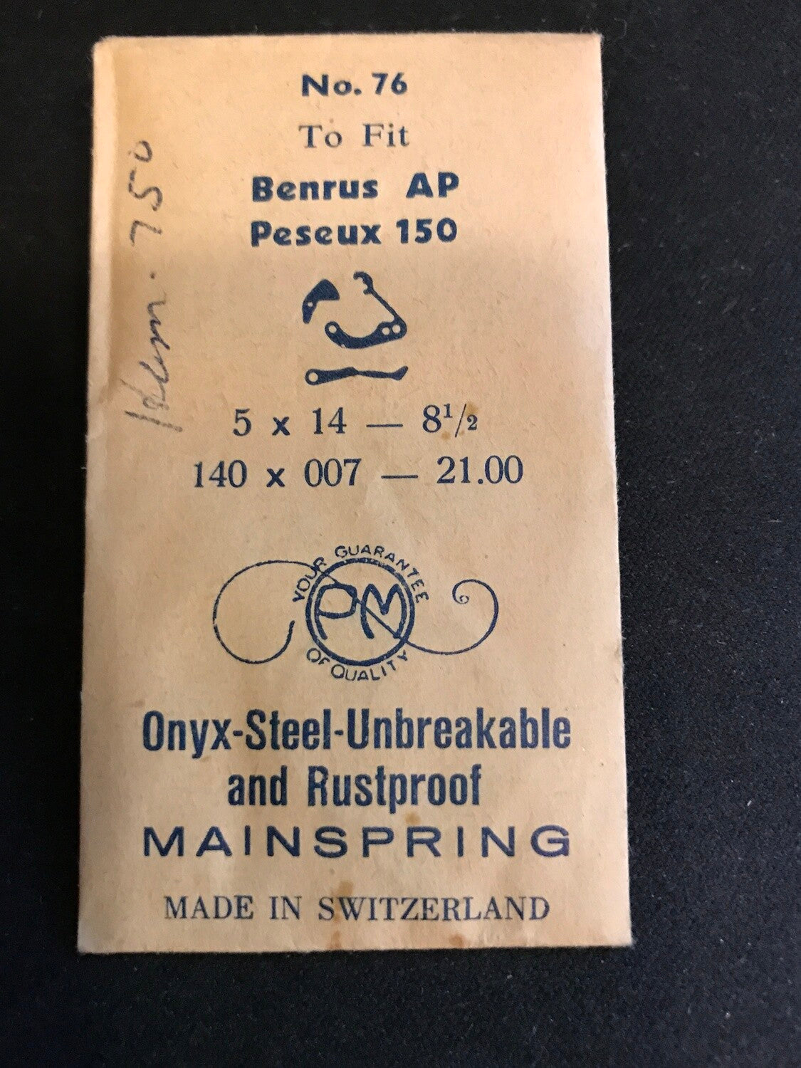 PM Mainspring No. 76 for Benrus AP & Peseux 150 - Steel