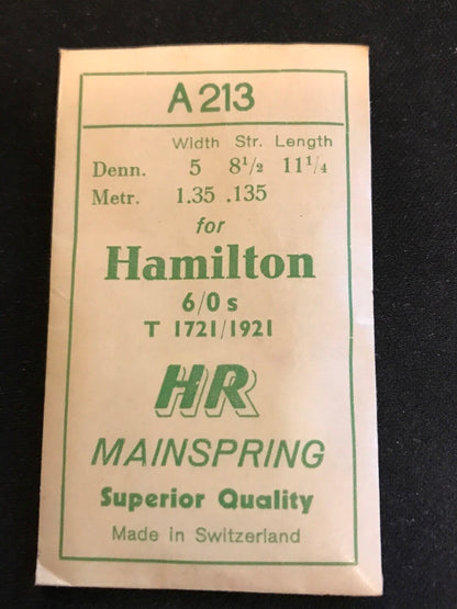 HR Mainspring A213 for 6/0 Hamilton No. 1721/ 1921 - Steel