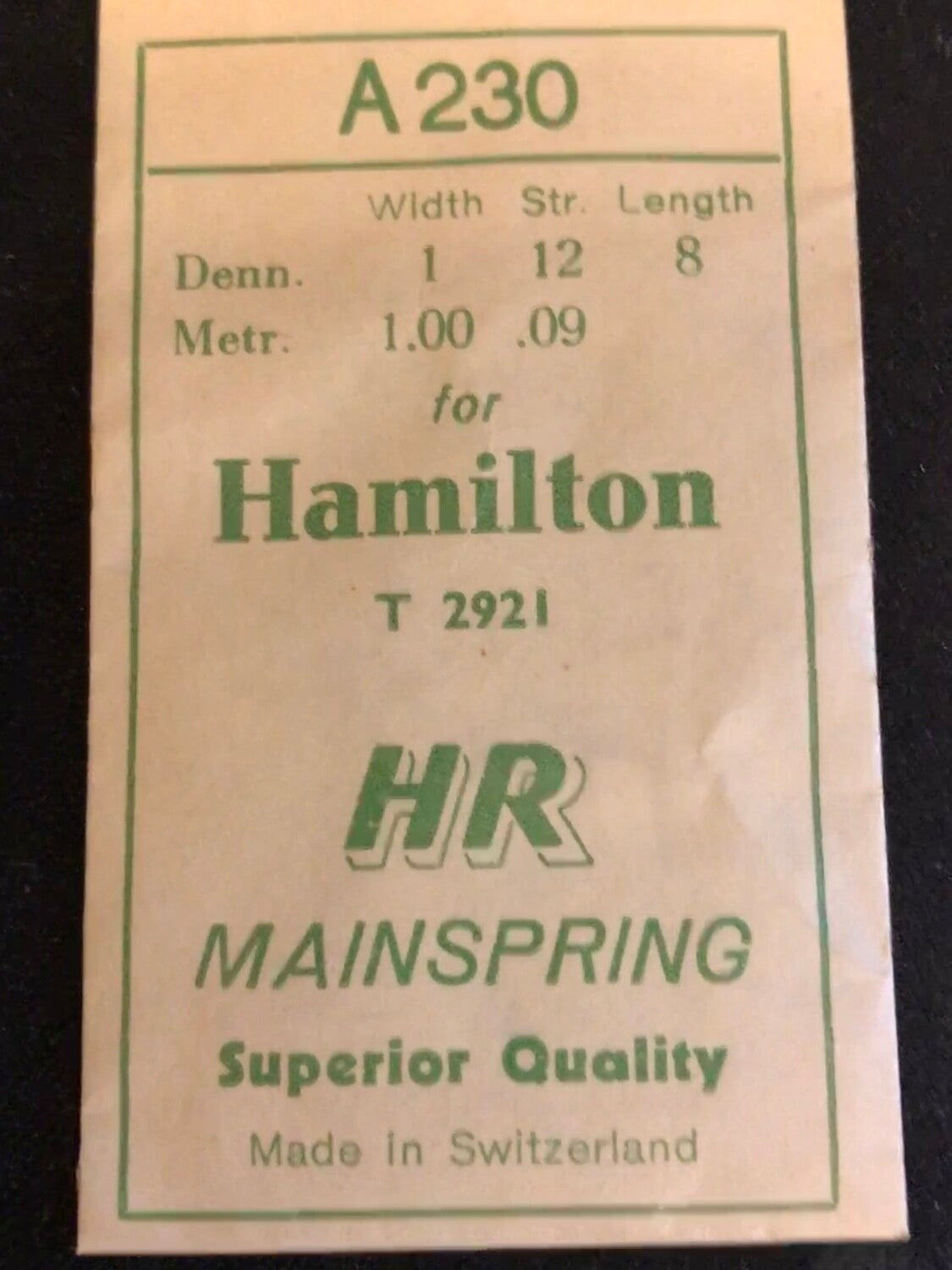HR Mainspring A230 for Hamilton 20/0 & 21/0s No. 2921 - Steel