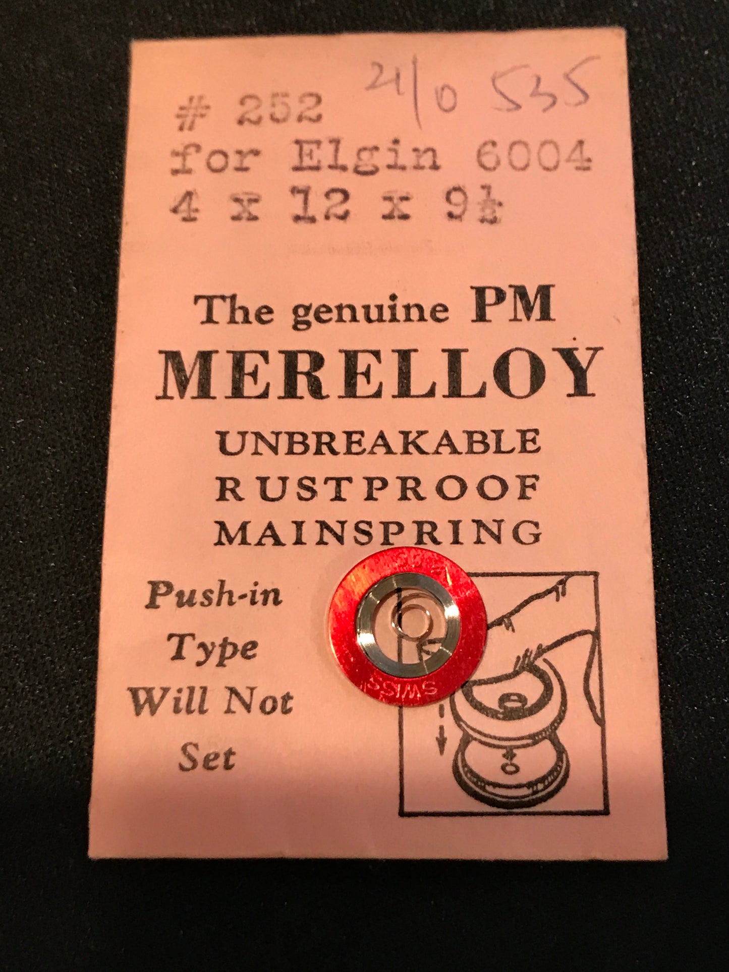 PM Merelloy Mainspring for Elgin 21/0s movements No. 6004 - Alloy