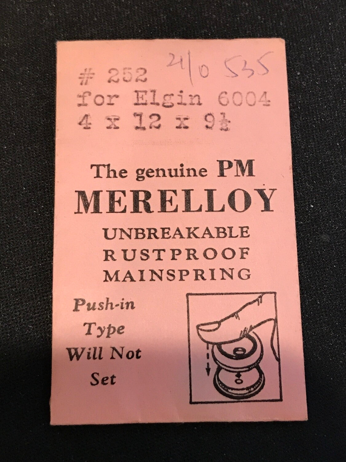 PM Merelloy Mainspring for Elgin 21/0s movements No. 6004 - Alloy