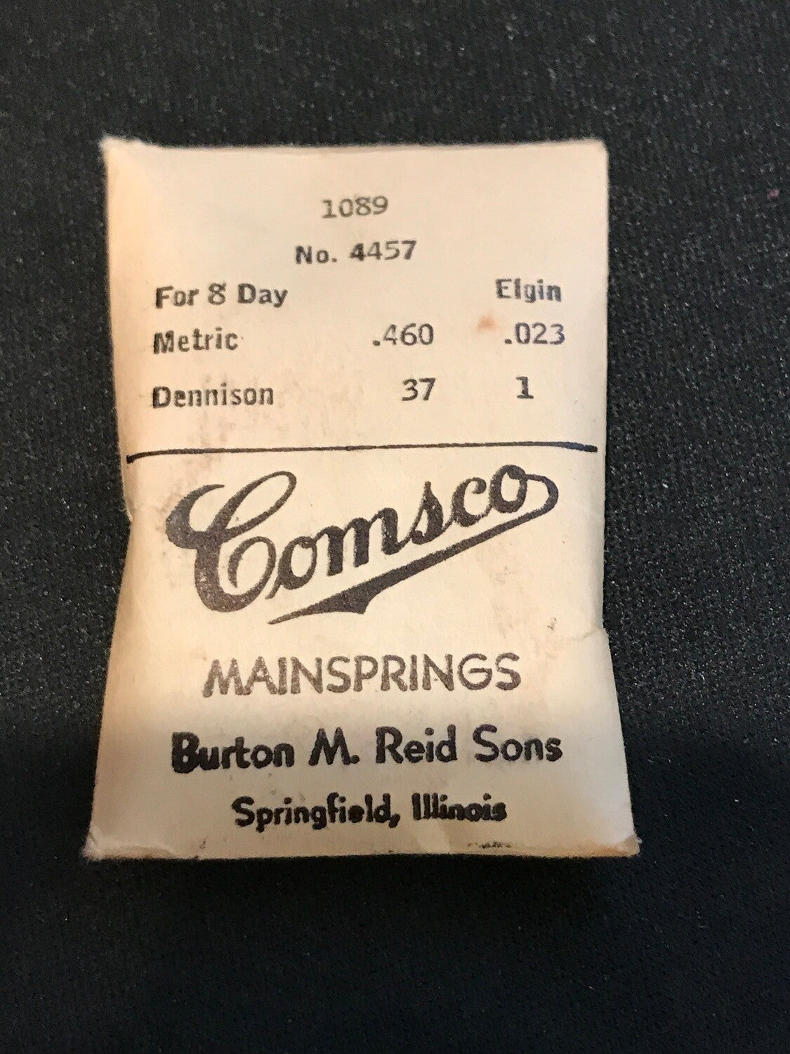 Comsco Mainspring #1089 for Elgin 37s Car & Travel Clock Factory No. 4457 - Steel