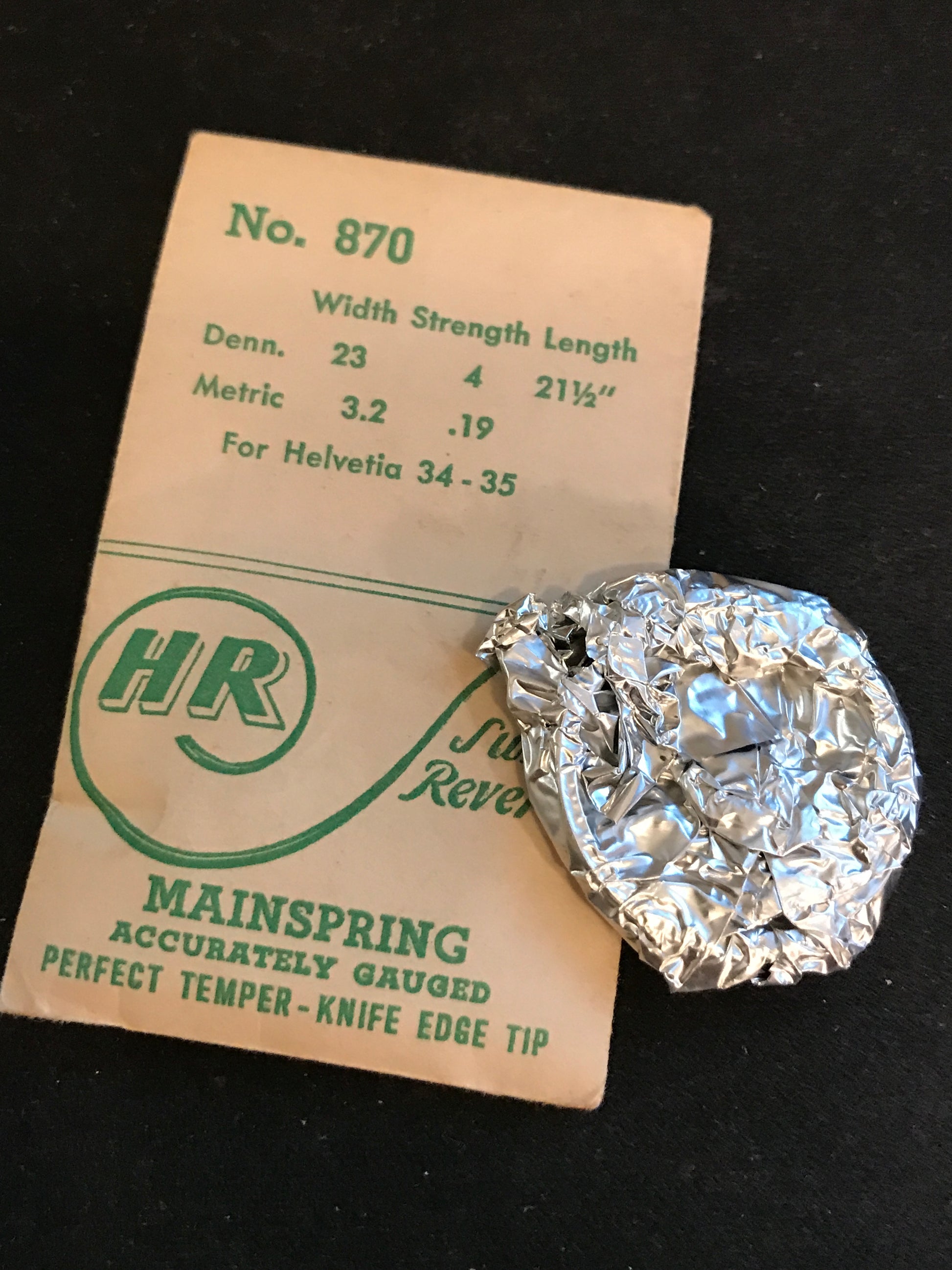 HR Mainspring #870 for Helvetia caliber 34, 35 Pocket Watch - Steel