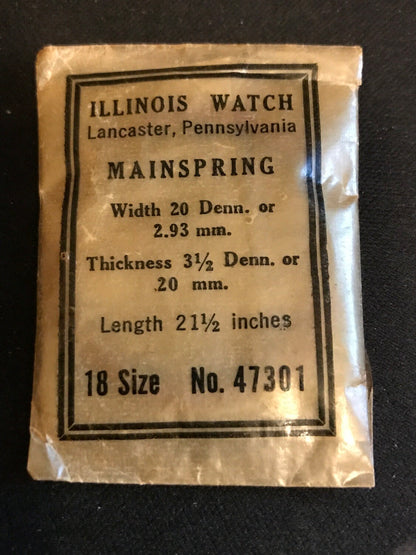 Illinois Factory Mainspring #47301 for 18s Pocket Watches - Steel