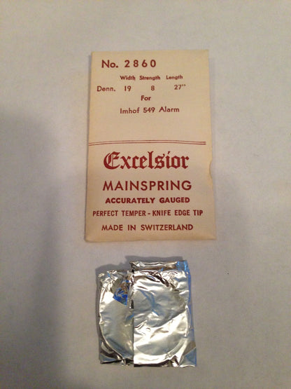 Excelsior #2860 ALARM Mainspring for Imhof Model 549 Alarm / Travel Clocks