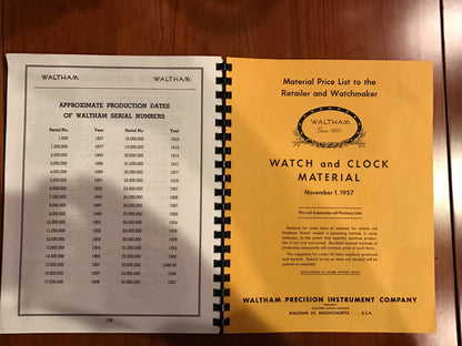 Waltham Watch & Clock Material Catalog 1958 edition - reprint