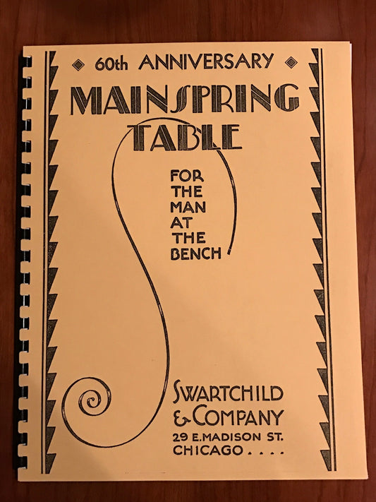 Swartchild Mainspring Table for Black Shield Mainsprings 60th Anniversary edition - reprint