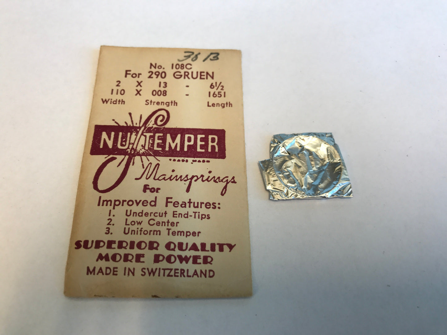 NuTemper Mainspring No. 108C for Gruen 290, 291 movements - Steel