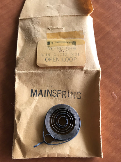 HR Open Loop Clock Mainspring - 3/16" x .012" x 31" Long - No. 80-999