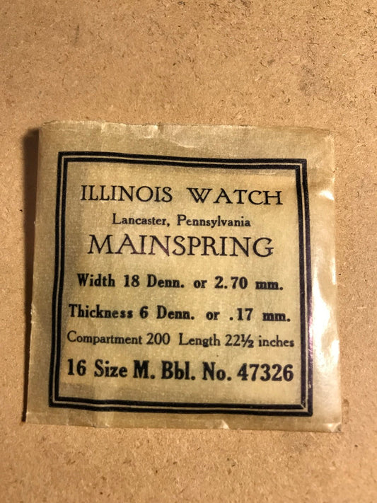 Illinois Factory Mainspring #47326 for 16s Railroad Watches - Steel
