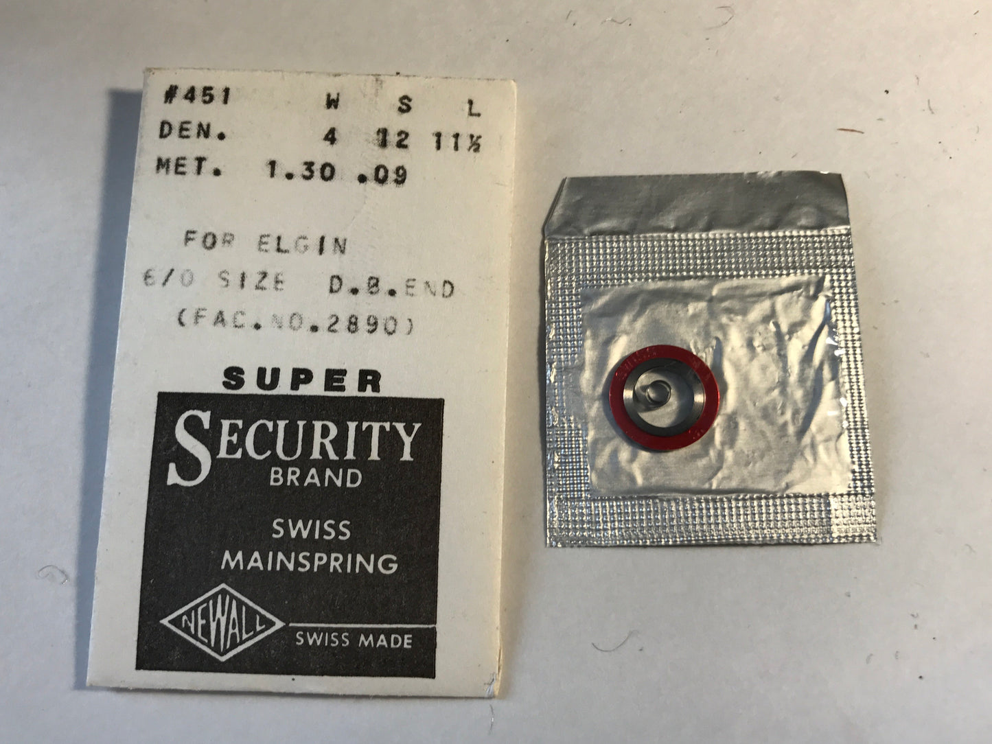 Newall SUPER Security Mainspring #451 for Elgin 6/0s No. 2890 - Alloy