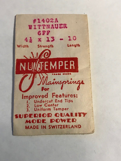 NuTemper Mainspring No. 1402 for Wittnauer 6FF movements - steel