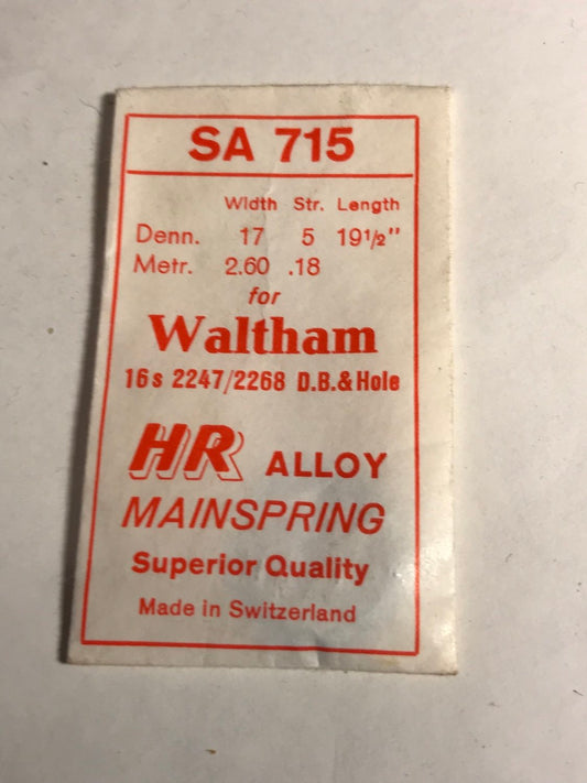 HR Mainspring SA715 for Waltham 16s Factory No. 2247 / 2268 - Alloy