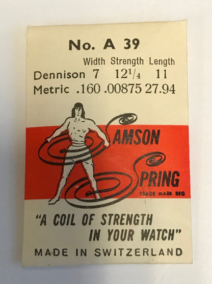 Samson Mainspring No. A39 for Eterna 833, 834, 835, 1076 & 1077 - Steel