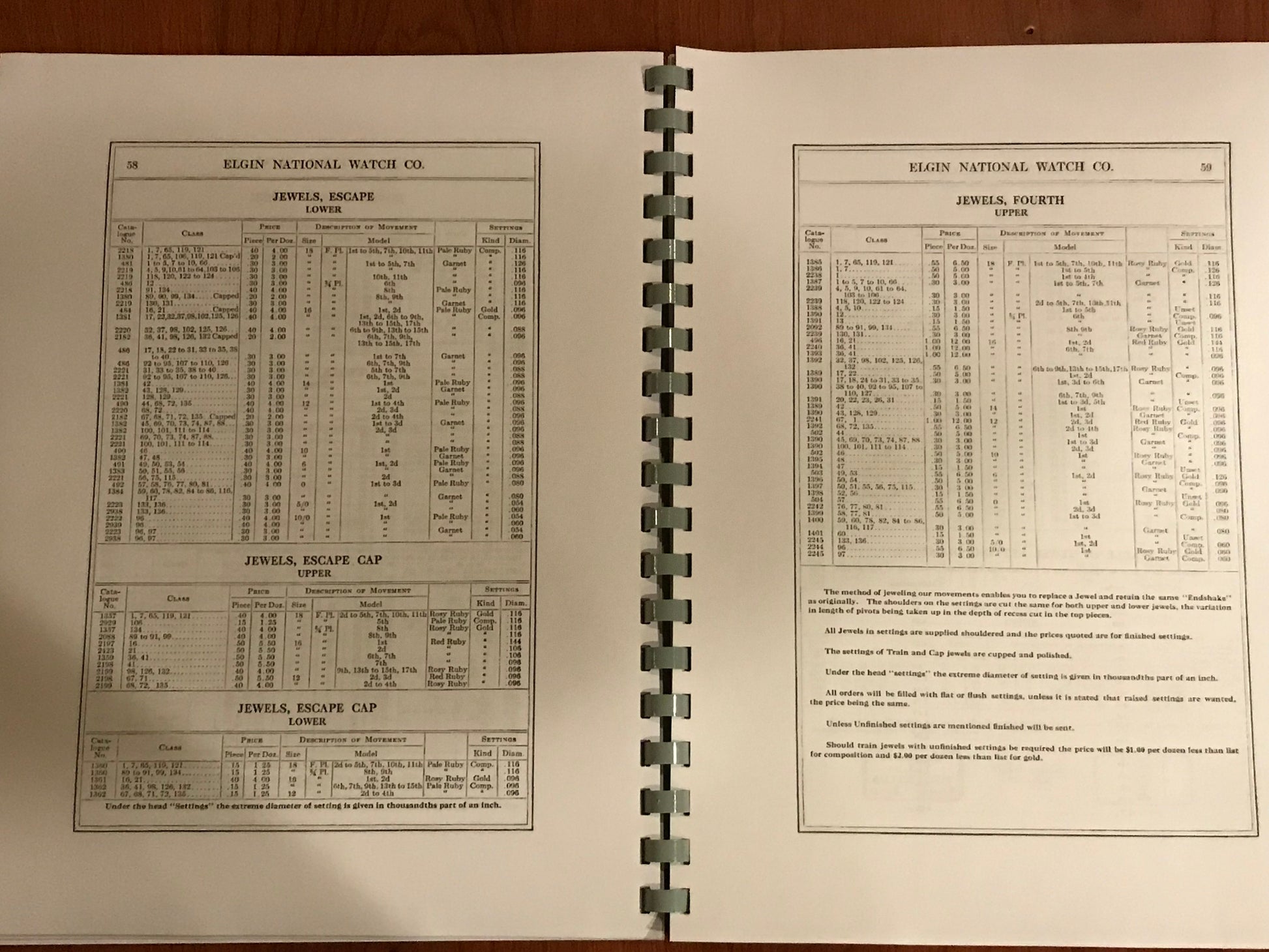 Elgin Watch Material Catalog 1915 edition - reprint