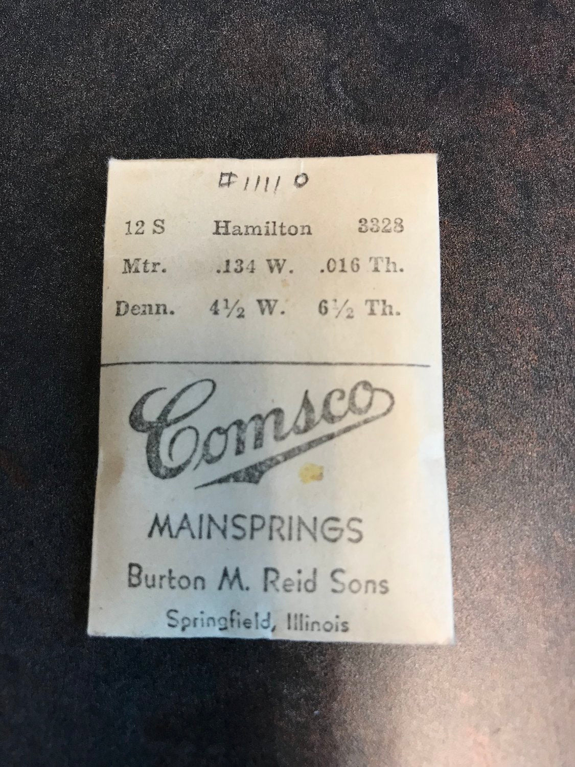 Comsco Mainspring #11110 for Hamilton 12s Factory No. 3328 - Steel