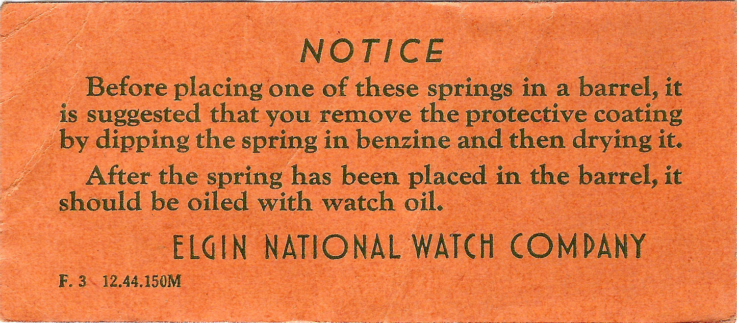 Elgin Factory Mainspring for 18s Factory No. 1956 - Steel